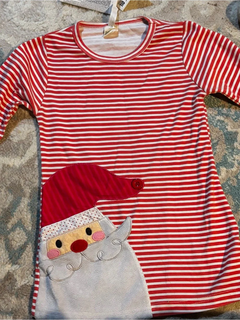 Girls' Red Striped Santa Applique dress